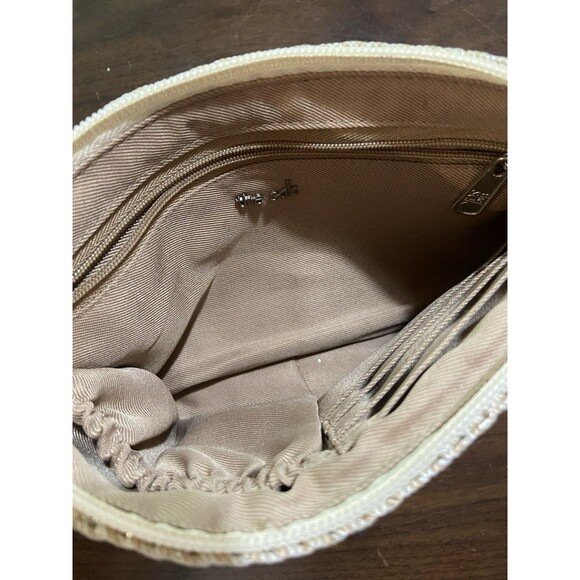 The Sak Beige Flecked Crochet Wristlet Two Charms Side Pocket Multiple Dividers - Picture 6 of 9